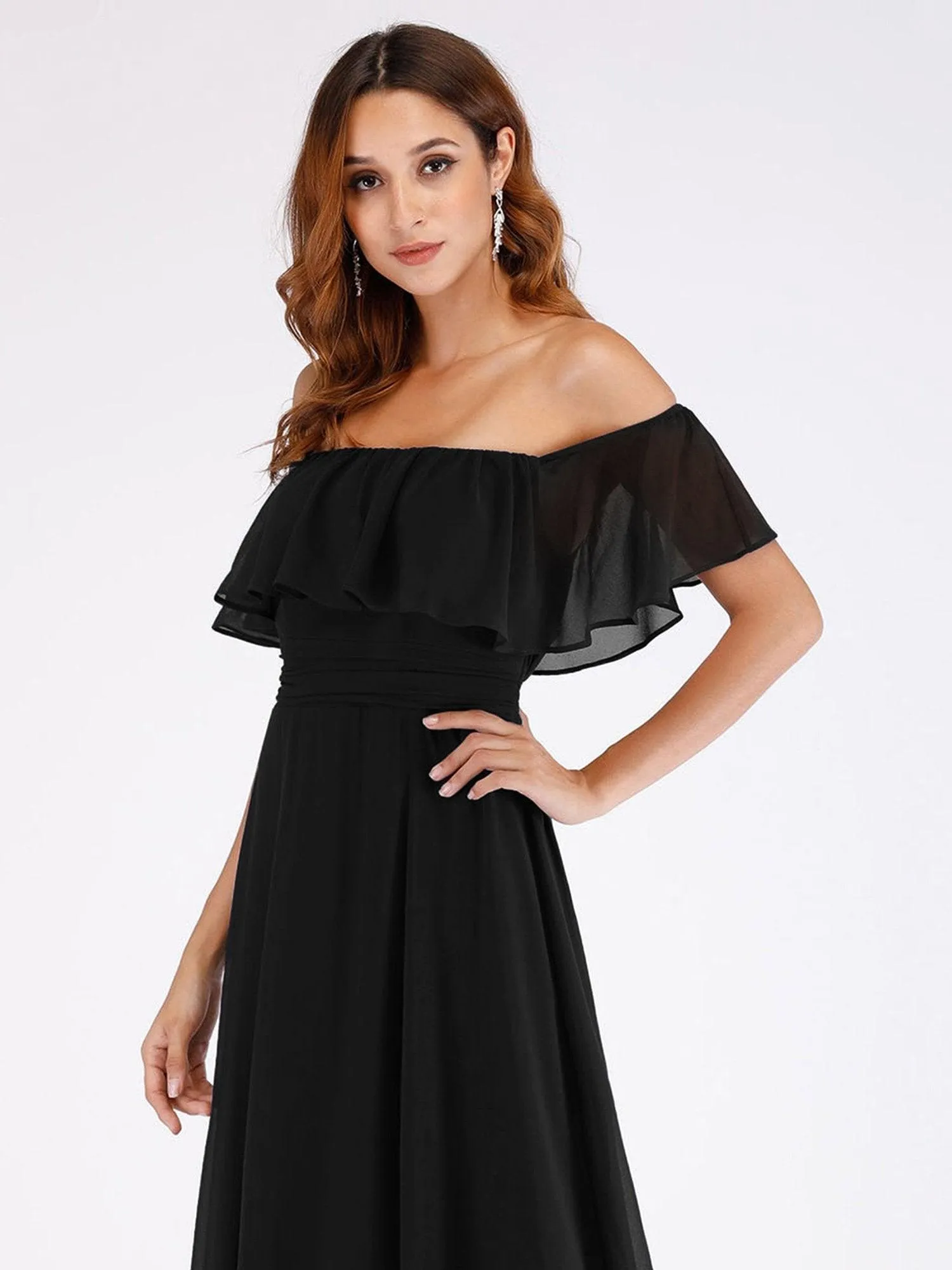 Robe demoiselle dhonneur décolletées à volants et fentes à la cuisse pour femmes