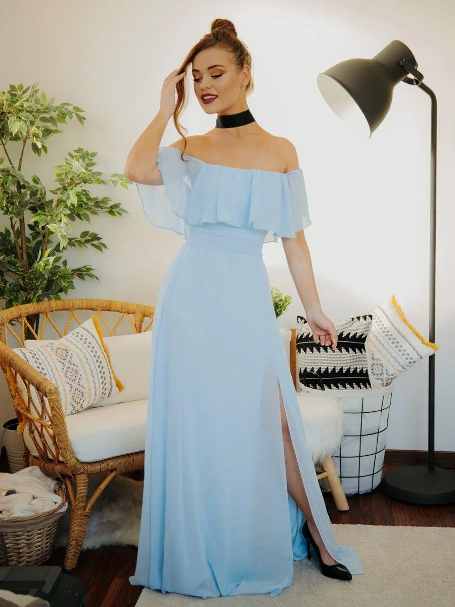 Robe demoiselle dhonneur décolletées à volants et fentes à la cuisse pour femmes