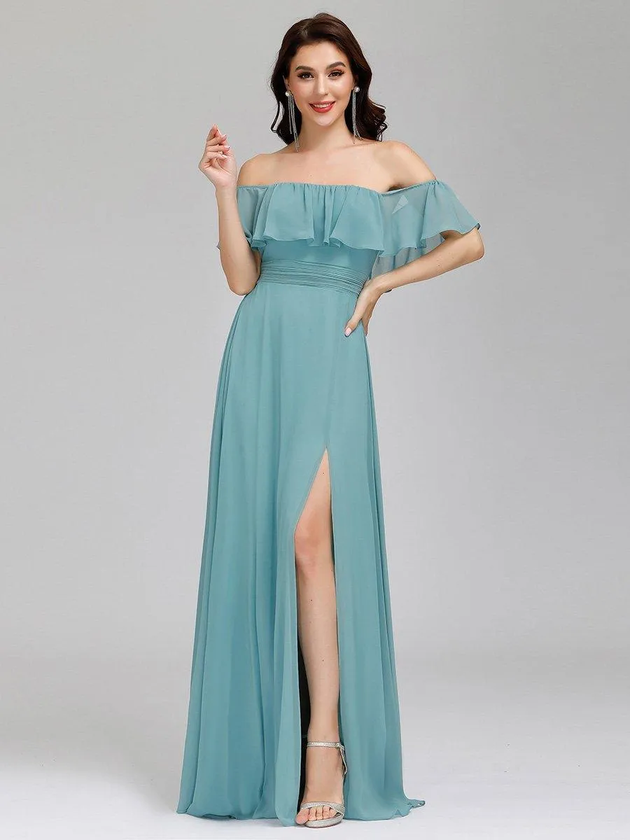 Robe demoiselle dhonneur décolletées à volants et fentes à la cuisse pour femmes