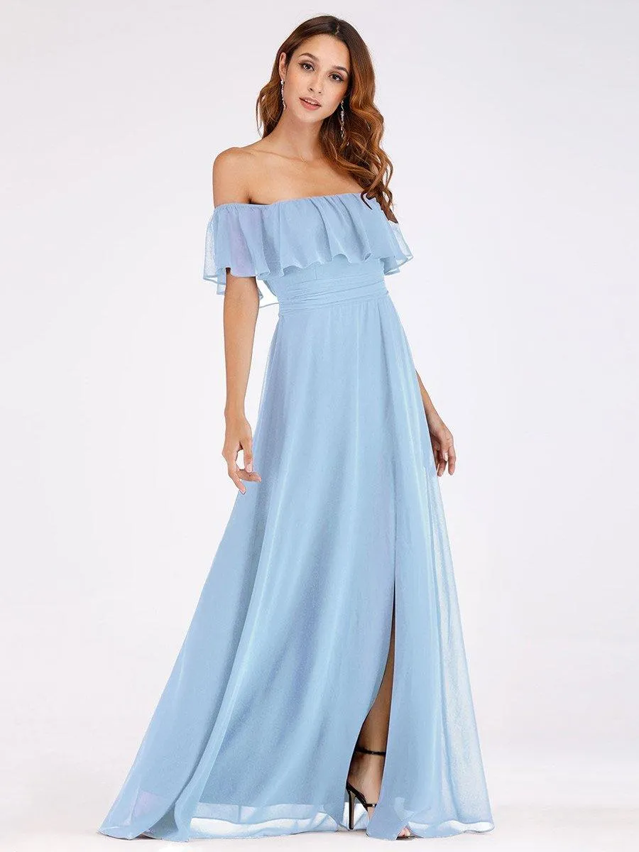 Robe demoiselle dhonneur décolletées à volants et fentes à la cuisse pour femmes