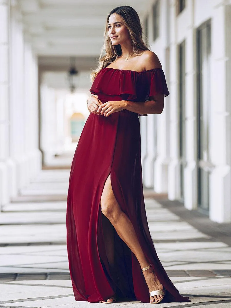 Robe demoiselle dhonneur décolletées à volants et fentes à la cuisse pour femmes