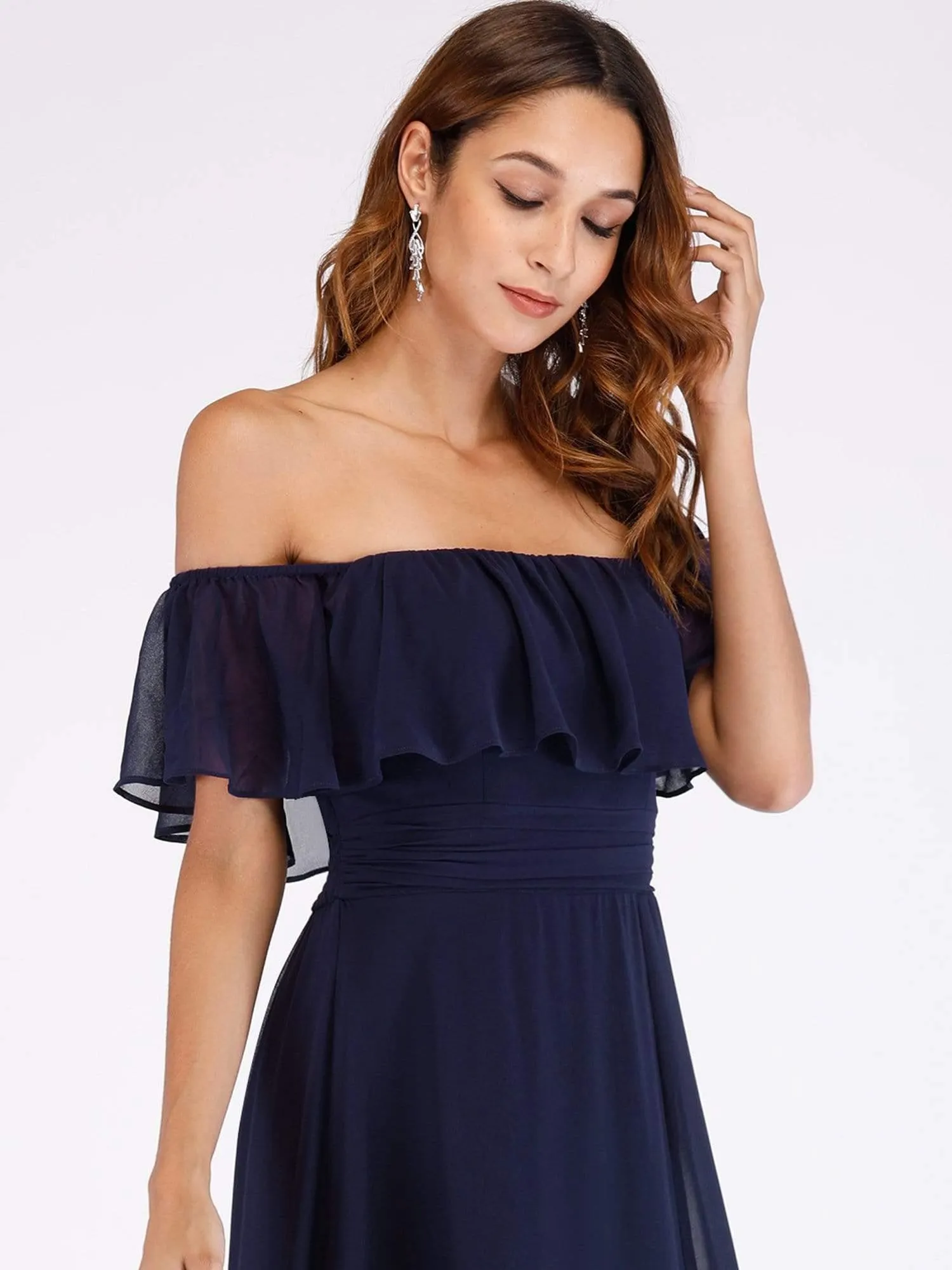 Robe demoiselle dhonneur décolletées à volants et fentes à la cuisse pour femmes