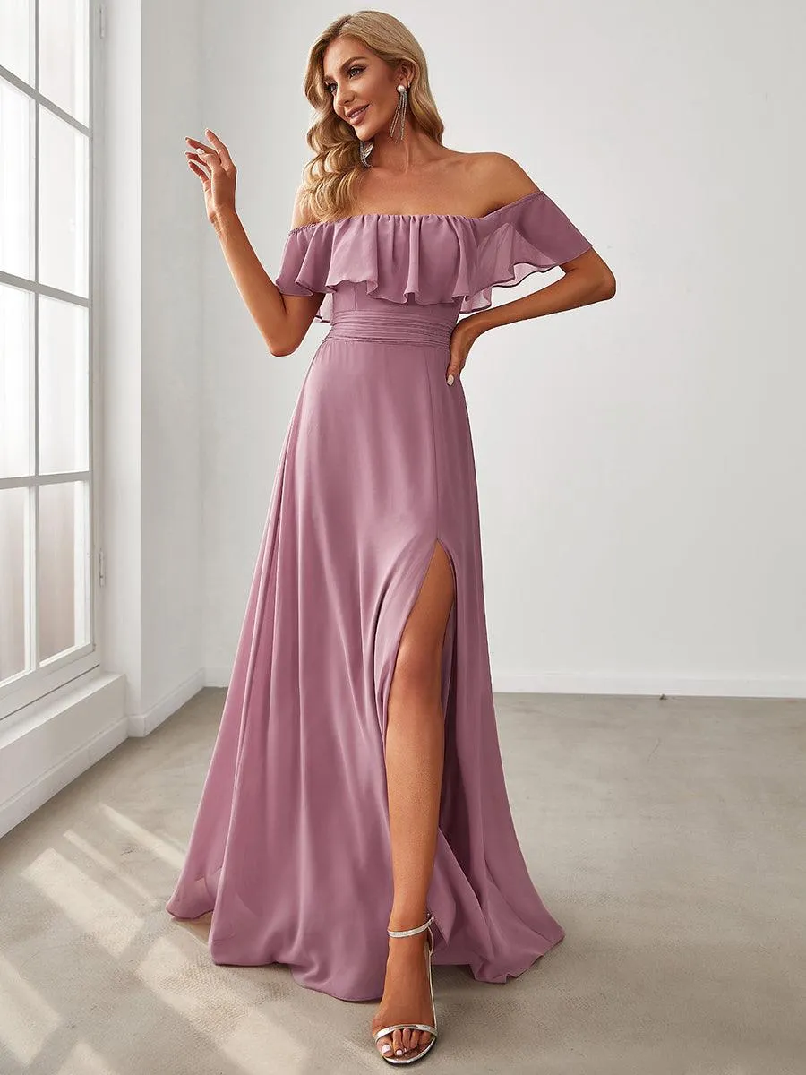 Robe demoiselle dhonneur décolletées à volants et fentes à la cuisse pour femmes