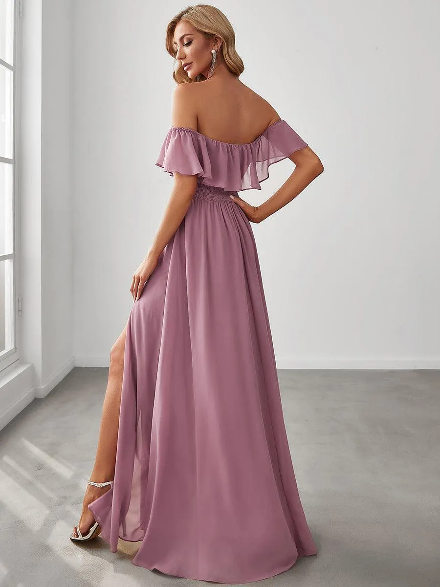 Robe demoiselle dhonneur décolletées à volants et fentes à la cuisse pour femmes