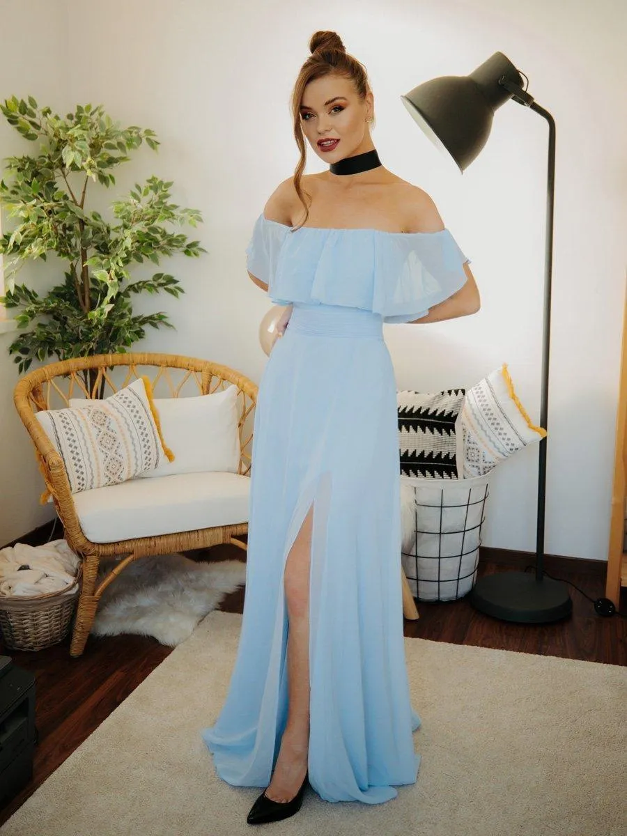 Robe demoiselle dhonneur décolletées à volants et fentes à la cuisse pour femmes