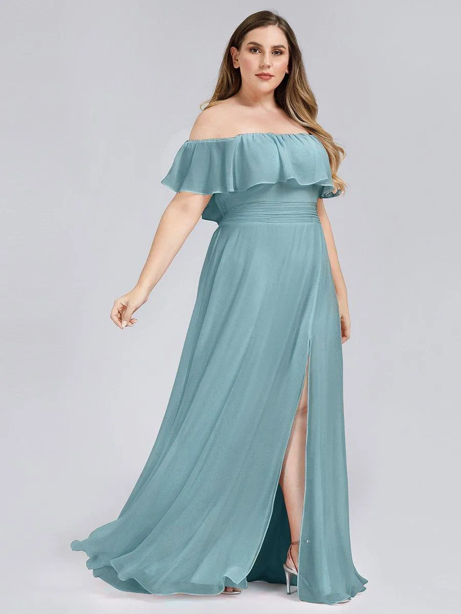 Robe demoiselle dhonneur décolletées à volants et fentes à la cuisse pour femmes