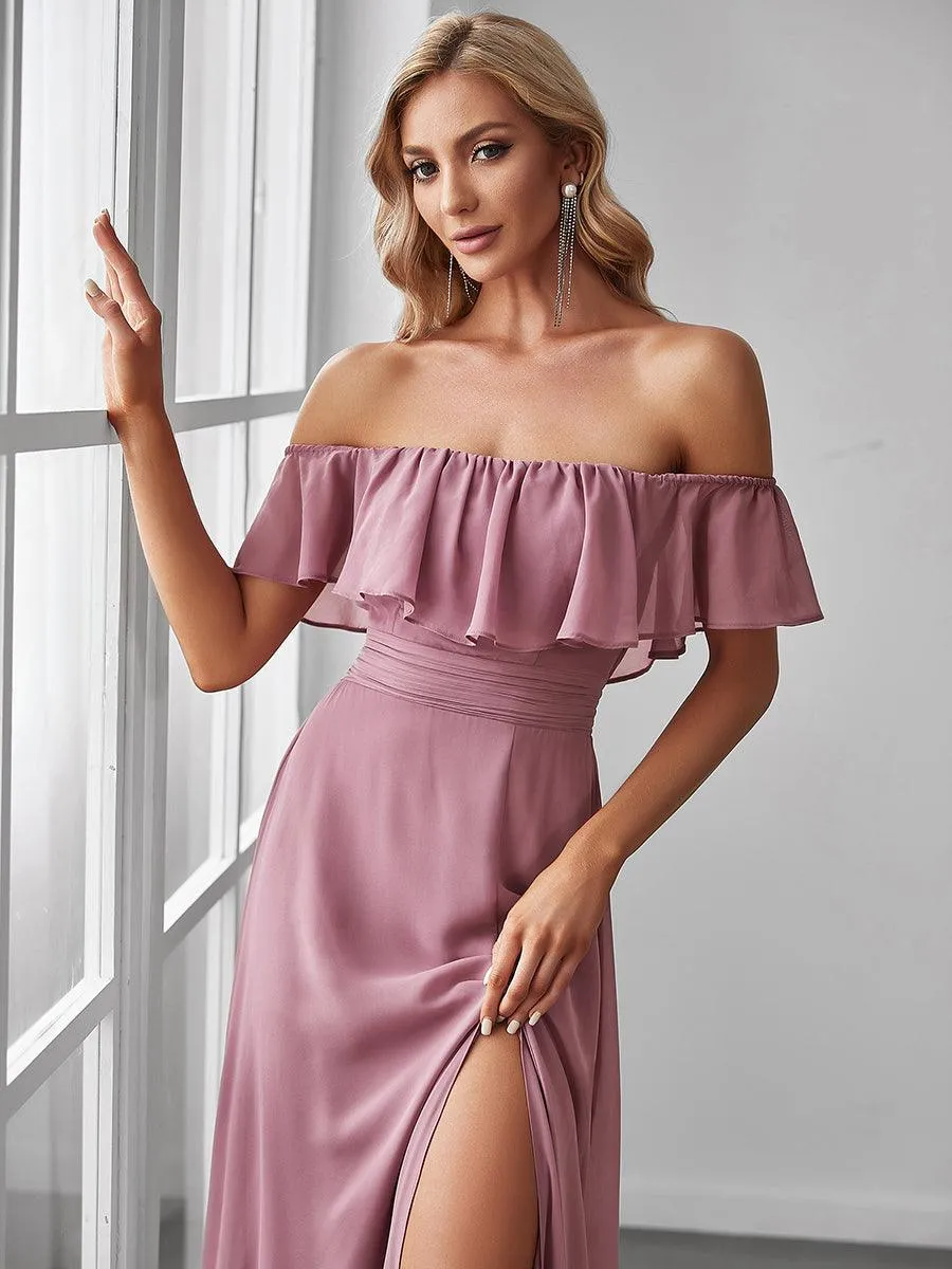 Robe demoiselle dhonneur décolletées à volants et fentes à la cuisse pour femmes