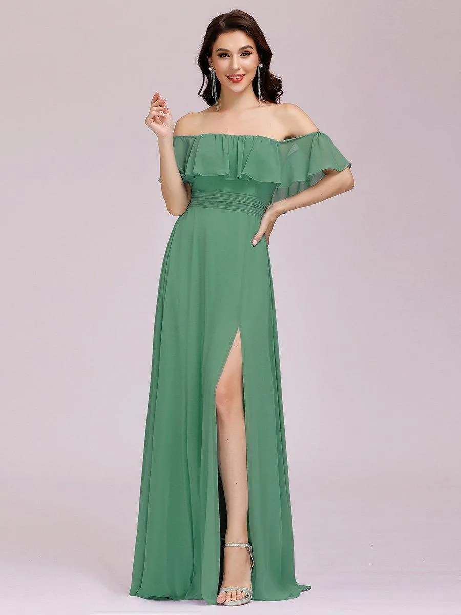 Robe demoiselle dhonneur décolletées à volants et fentes à la cuisse pour femmes