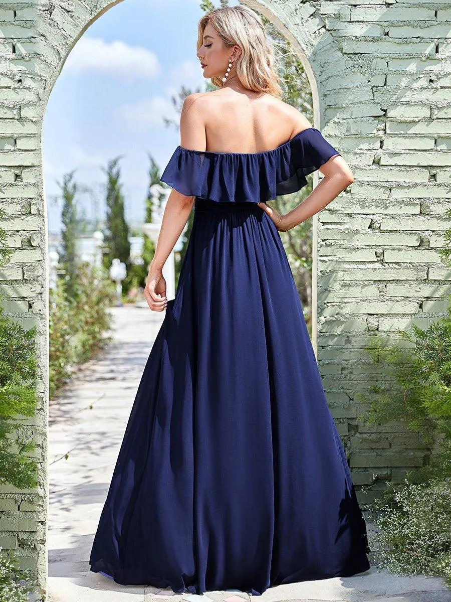 Robe demoiselle dhonneur décolletées à volants et fentes à la cuisse pour femmes