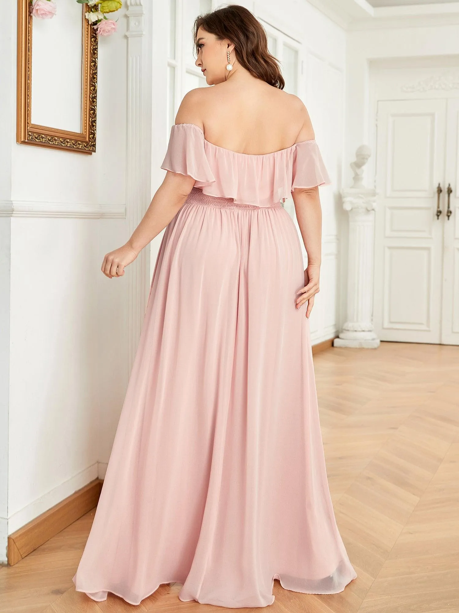 Robe demoiselle dhonneur décolletées à volants et fentes à la cuisse pour femmes