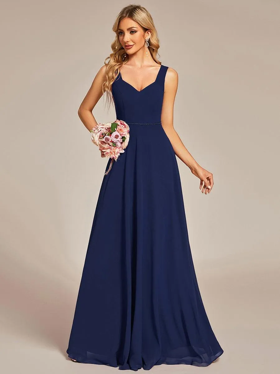 Robe demoiselle d'honneur sans manches mousseline avec découpe au dos