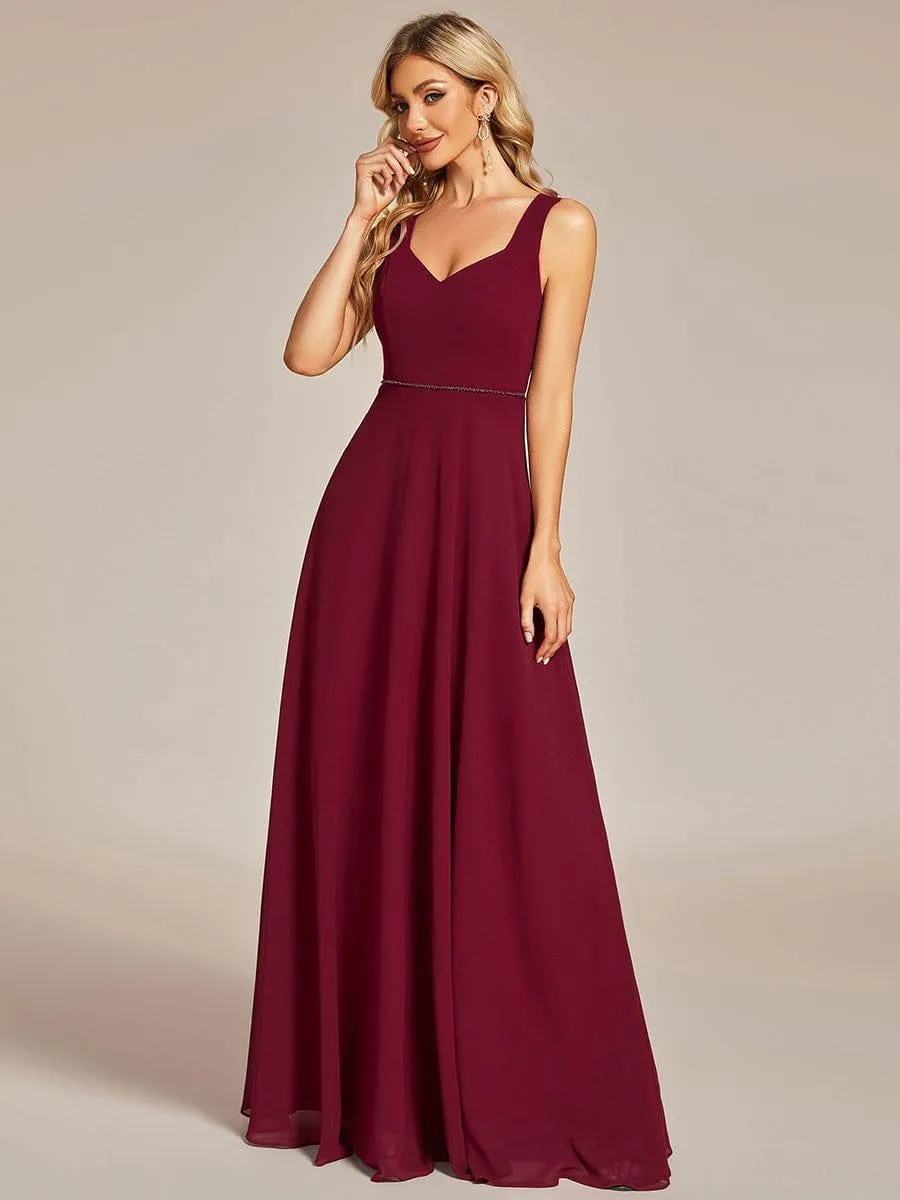 Robe demoiselle d'honneur sans manches mousseline avec découpe au dos