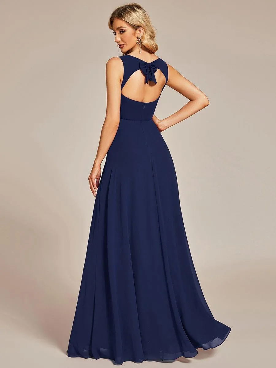 Robe demoiselle d'honneur sans manches mousseline avec découpe au dos