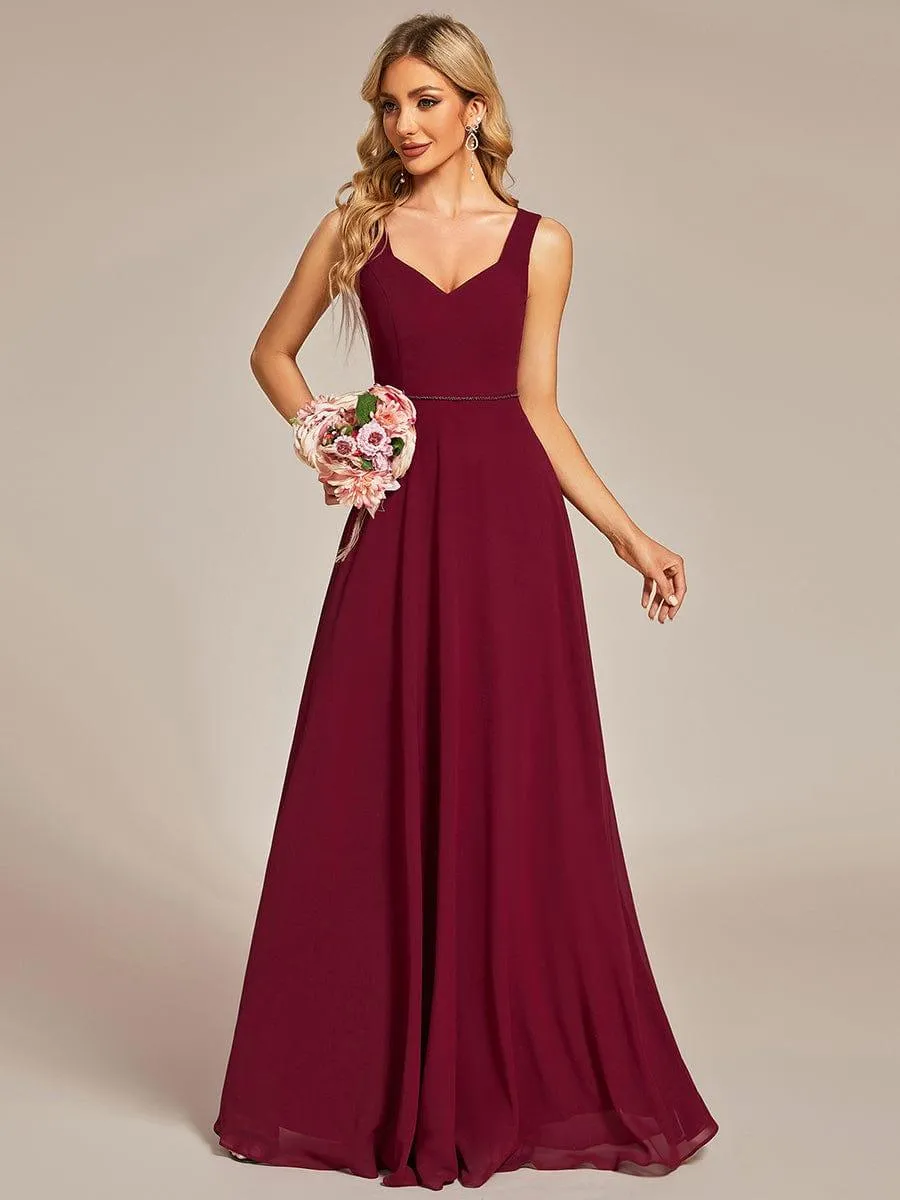 Robe demoiselle d'honneur sans manches mousseline avec découpe au dos