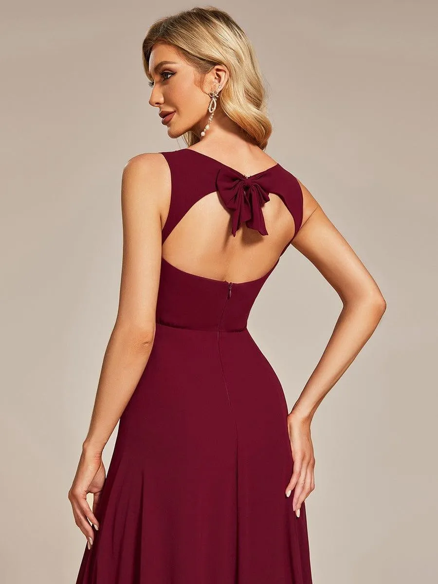 Robe demoiselle d'honneur sans manches mousseline avec découpe au dos
