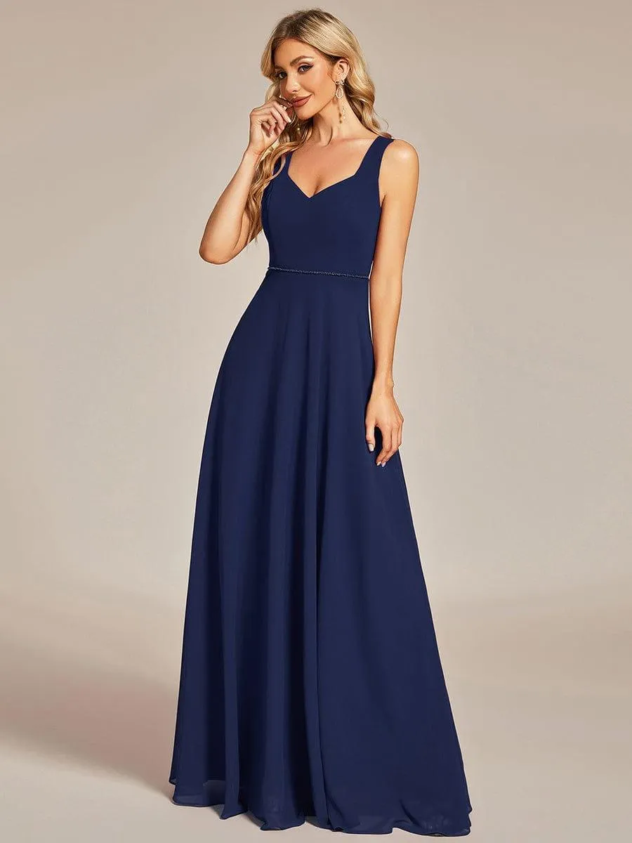 Robe demoiselle d'honneur sans manches mousseline avec découpe au dos