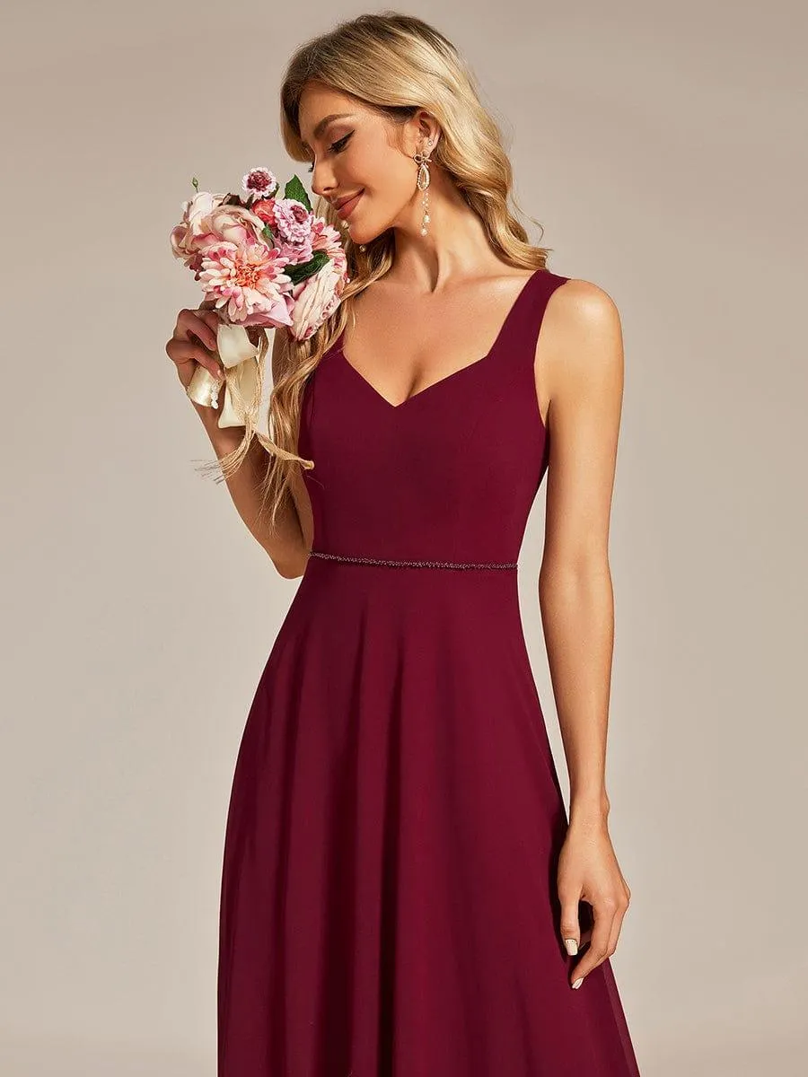 Robe demoiselle d'honneur sans manches mousseline avec découpe au dos