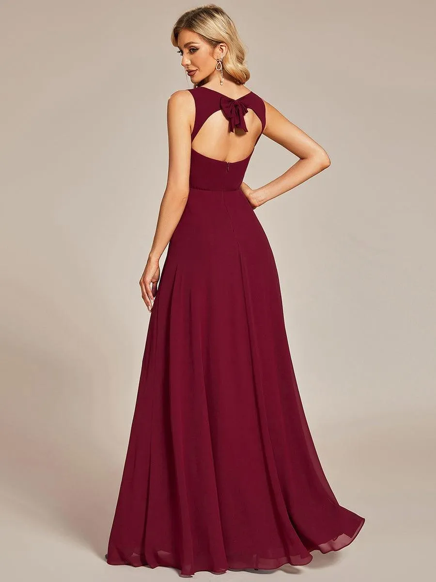 Robe demoiselle d'honneur sans manches mousseline avec découpe au dos