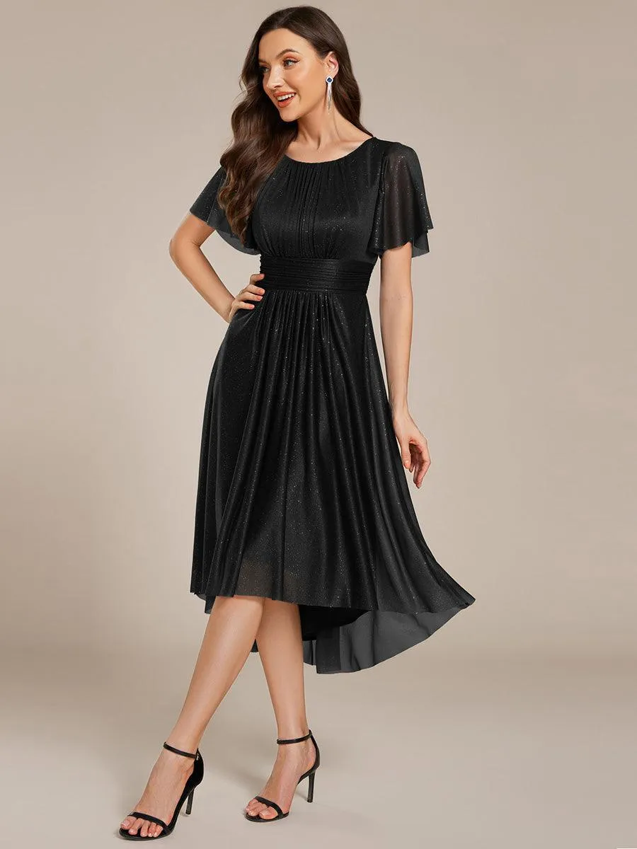 Robe d'invitée de mariage mi-longue à col rond et paillettes