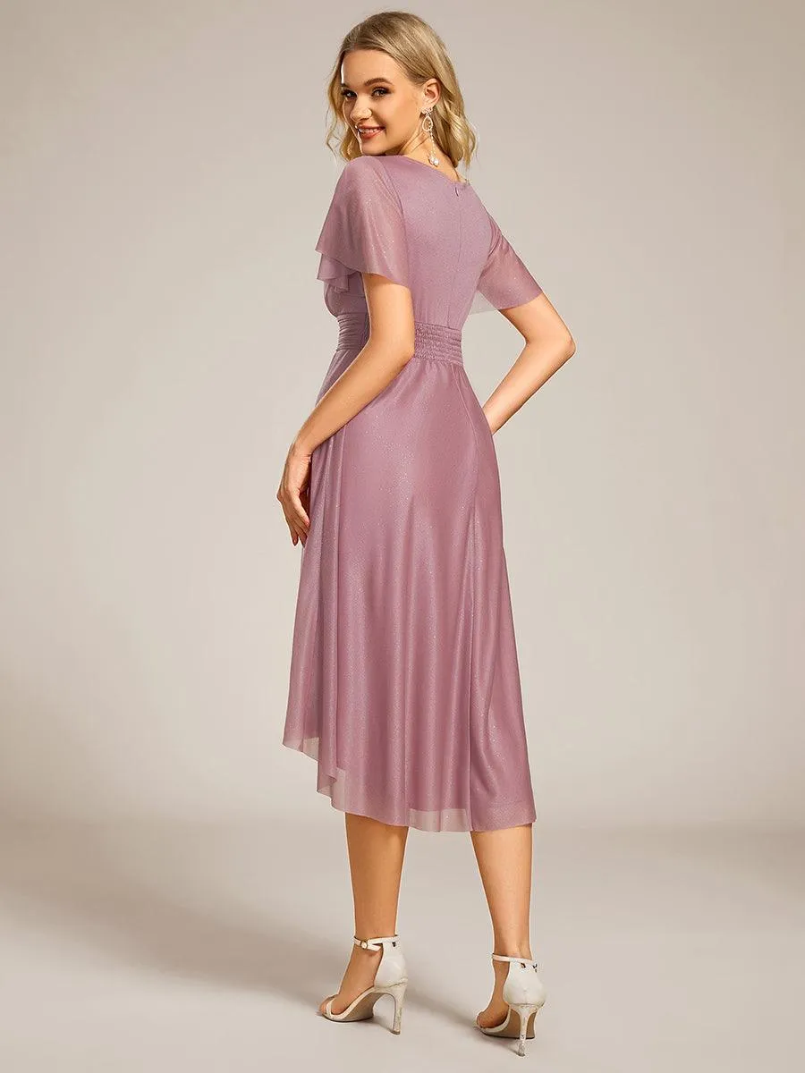 Robe d'invitée de mariage mi-longue à col rond et paillettes