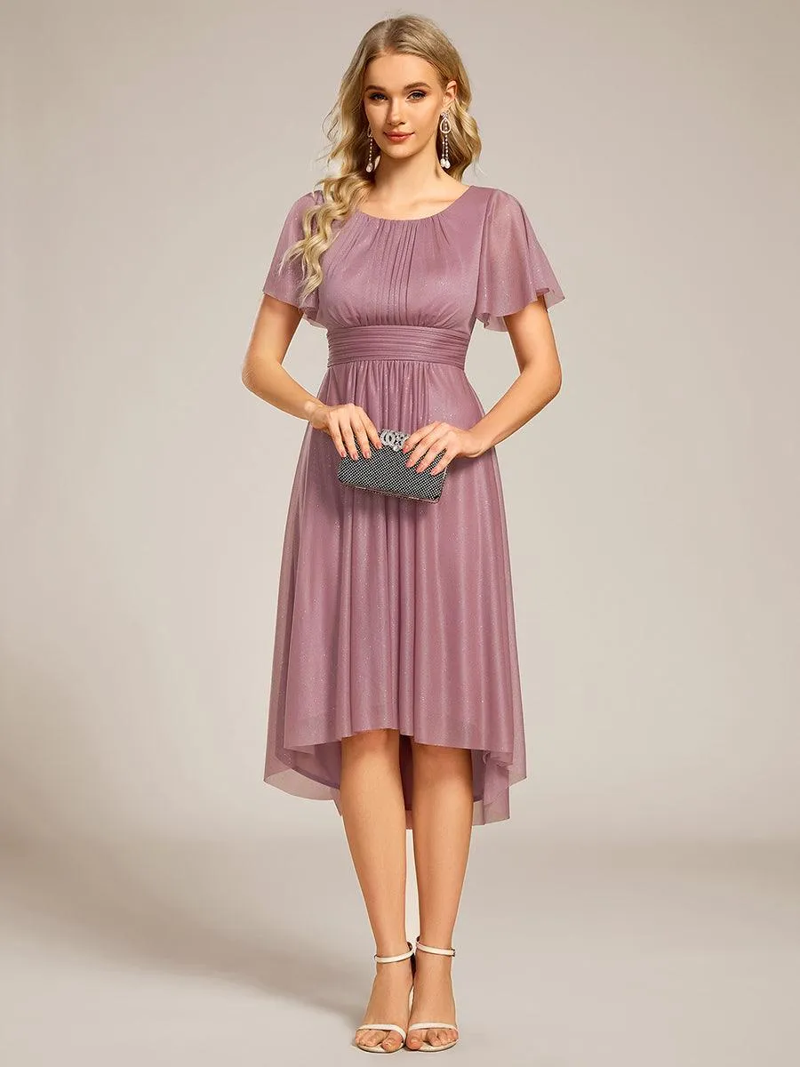 Robe d'invitée de mariage mi-longue à col rond et paillettes