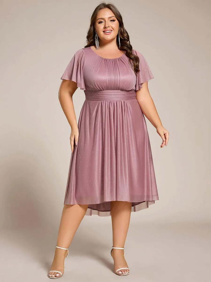 Robe d'invitée de mariage mi-longue à col rond et paillettes