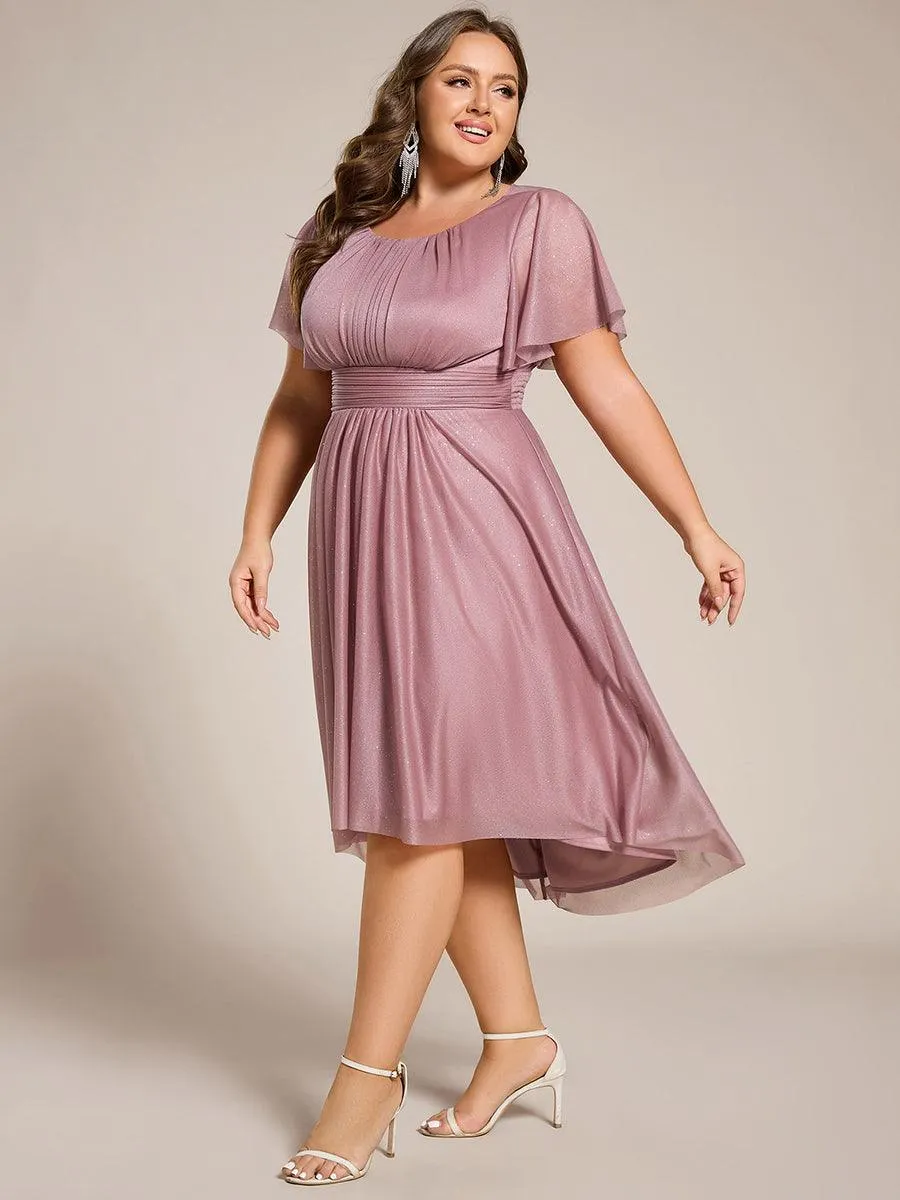 Robe d'invitée de mariage mi-longue à col rond et paillettes