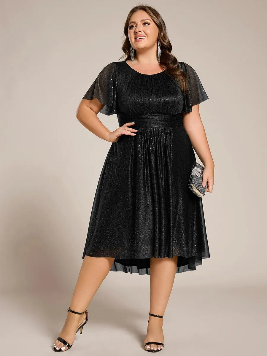 Robe d'invitée de mariage mi-longue à col rond et paillettes