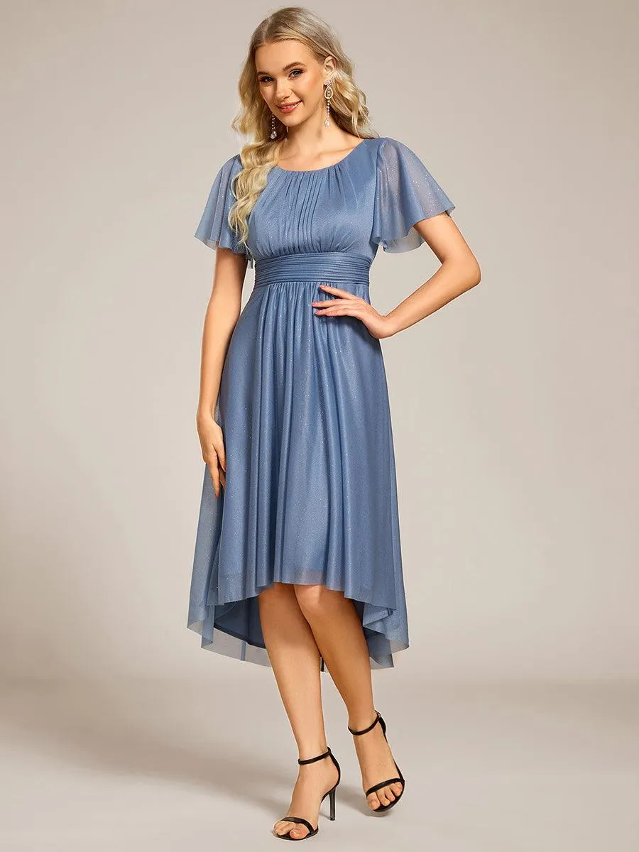 Robe d'invitée de mariage mi-longue à col rond et paillettes
