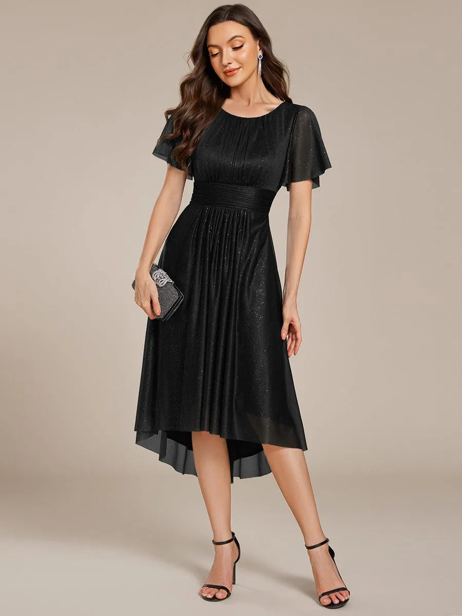 Robe d'invitée de mariage mi-longue à col rond et paillettes
