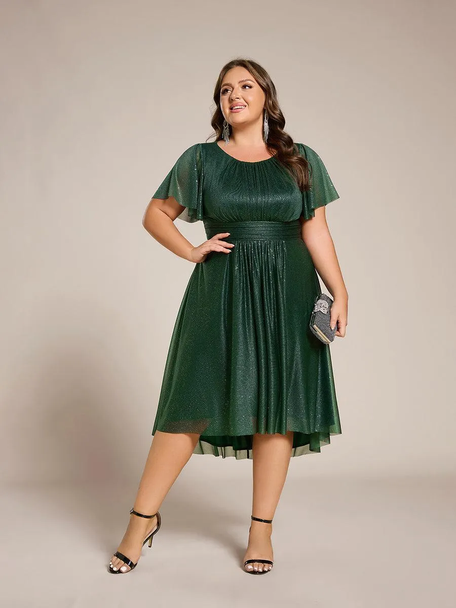 Robe d'invitée de mariage mi-longue à col rond et paillettes