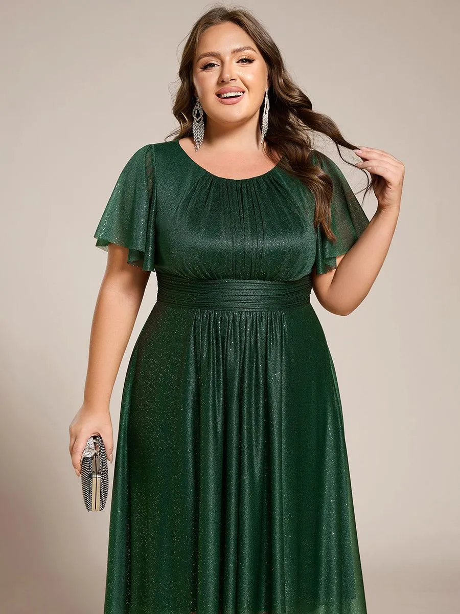Robe d'invitée de mariage mi-longue à col rond et paillettes