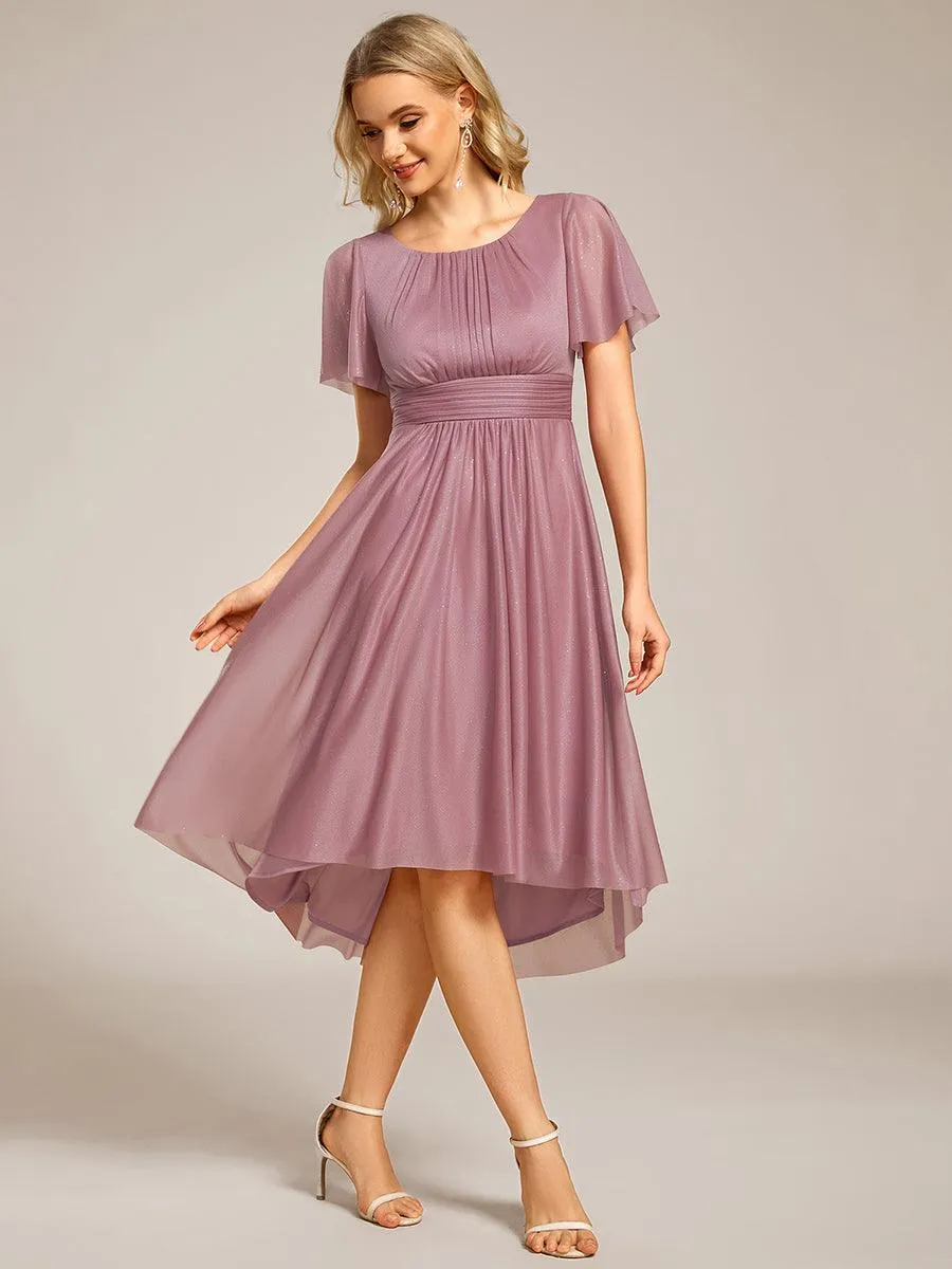 Robe d'invitée de mariage mi-longue à col rond et paillettes