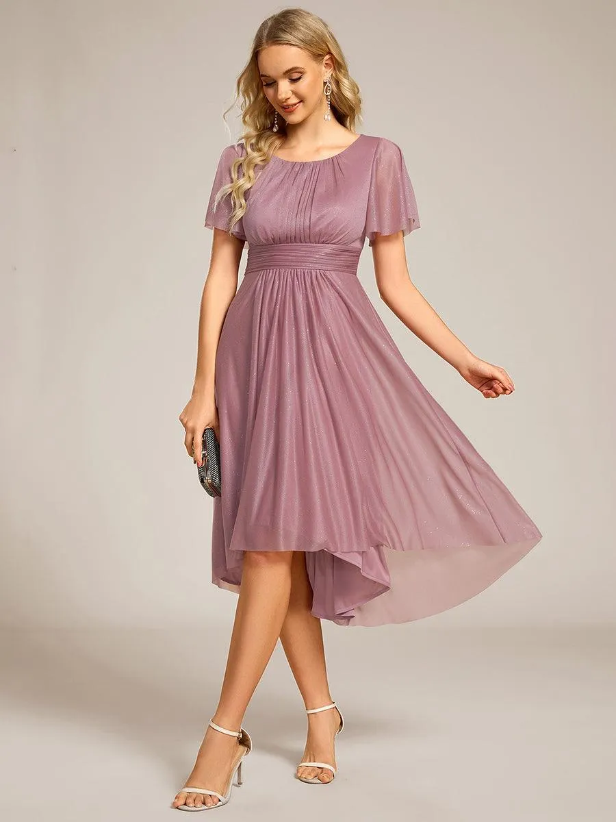 Robe d'invitée de mariage mi-longue à col rond et paillettes