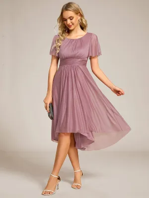 Robe d'invitée de mariage mi-longue à col rond et paillettes