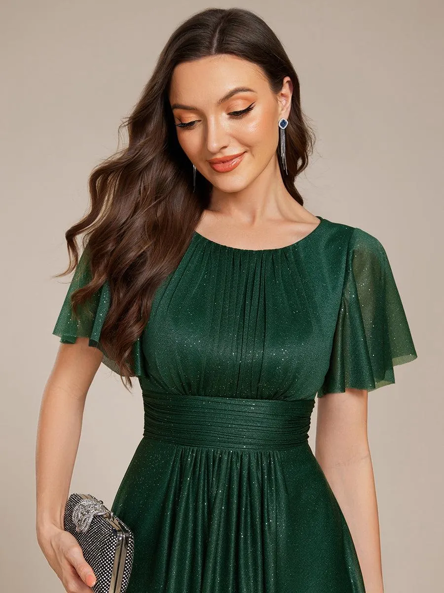 Robe d'invitée de mariage mi-longue à col rond et paillettes