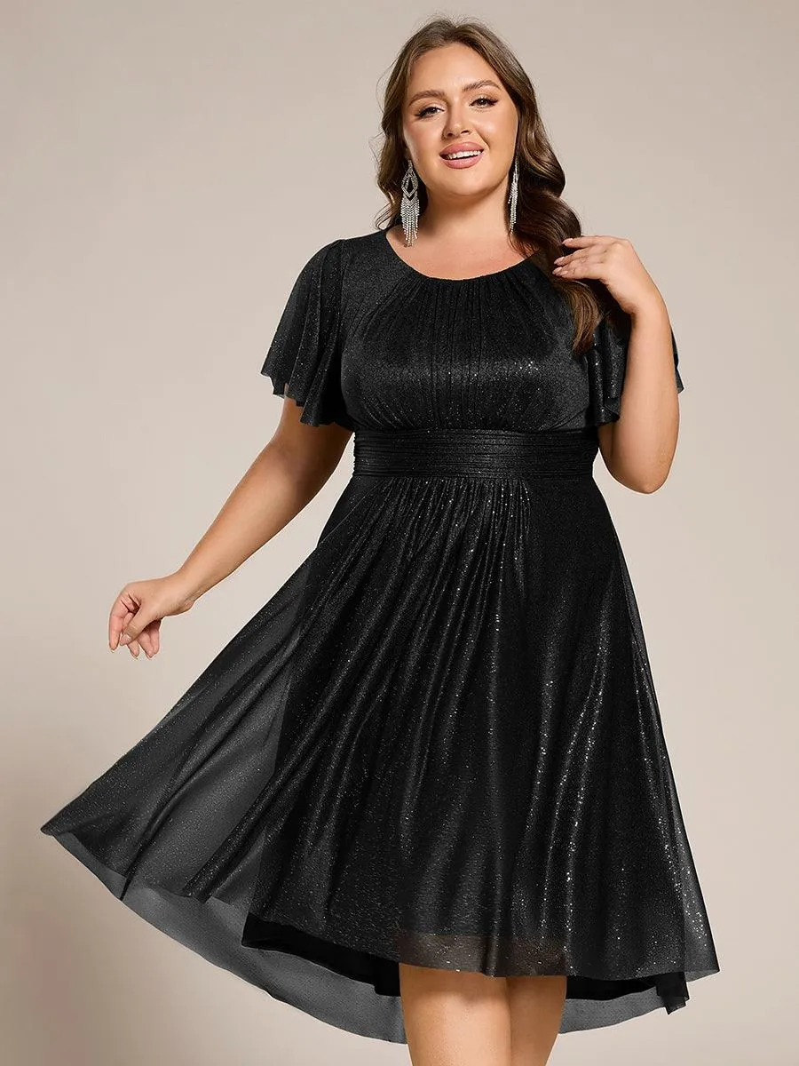 Robe d'invitée de mariage mi-longue à col rond et paillettes