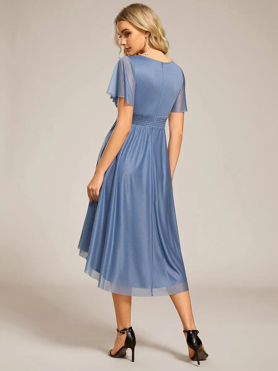 Robe d'invitée de mariage mi-longue à col rond et paillettes