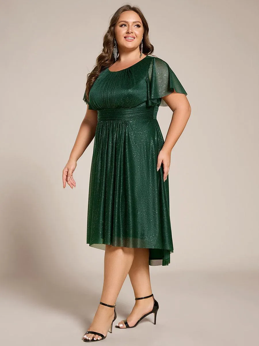 Robe d'invitée de mariage mi-longue à col rond et paillettes
