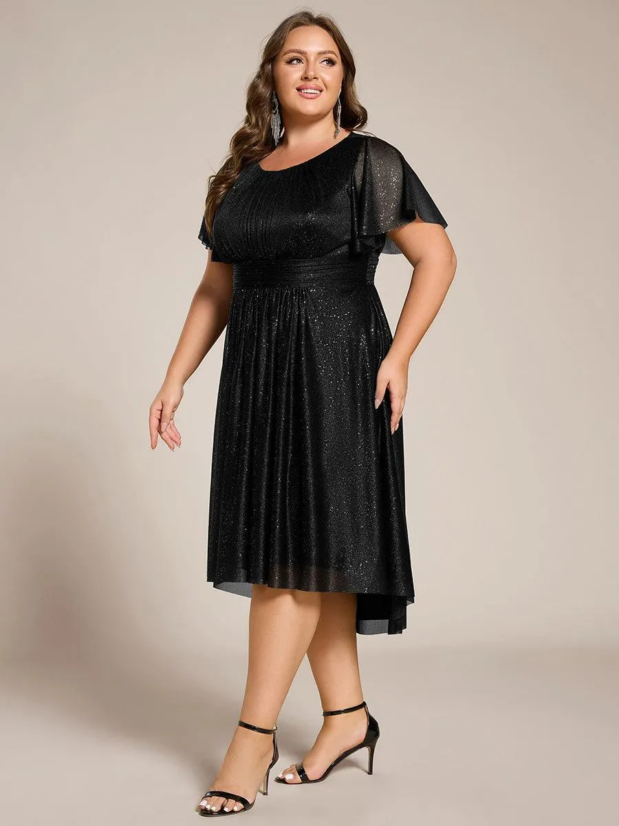 Robe d'invitée de mariage mi-longue à col rond et paillettes