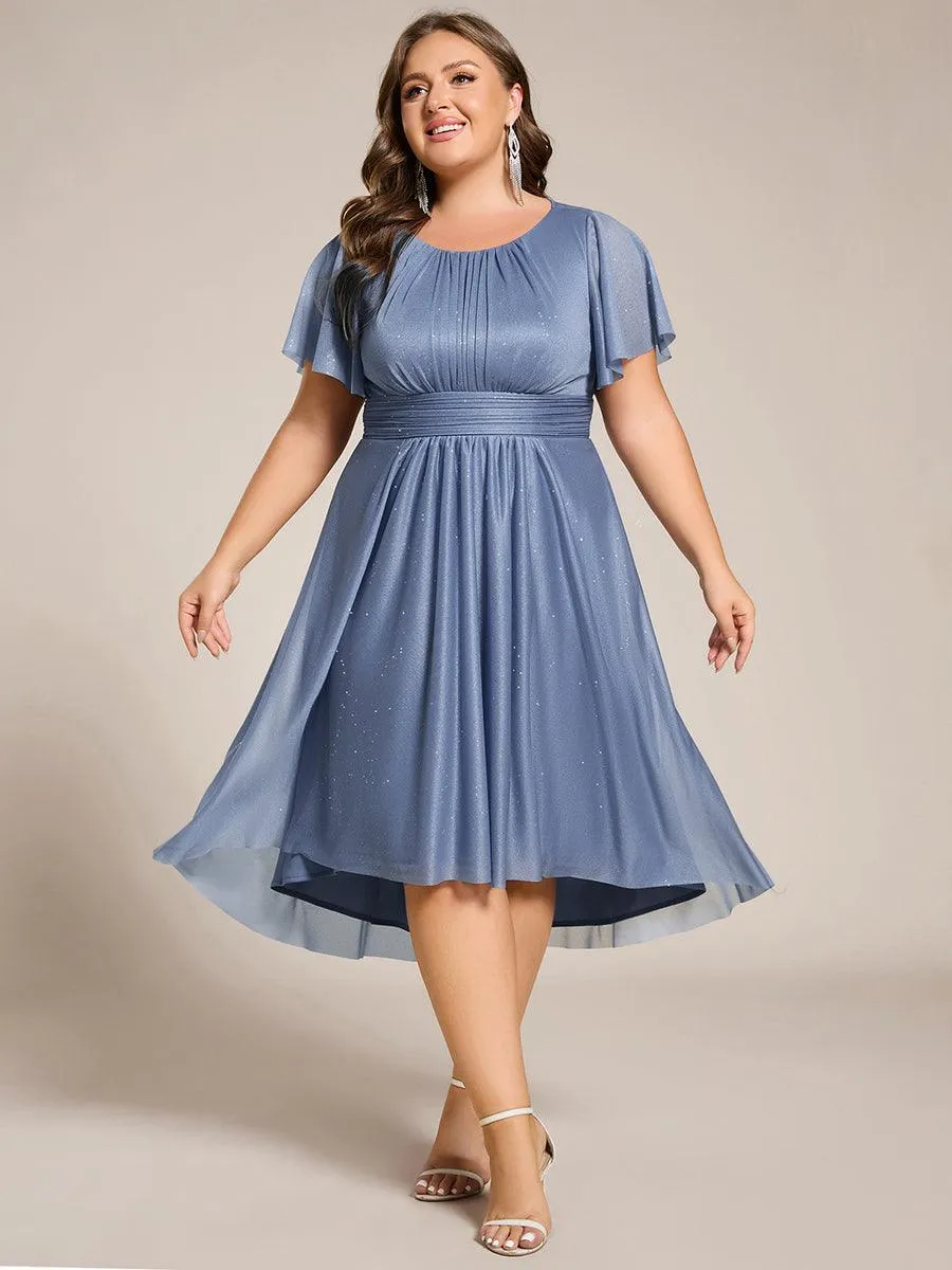 Robe d'invitée de mariage mi-longue à col rond et paillettes