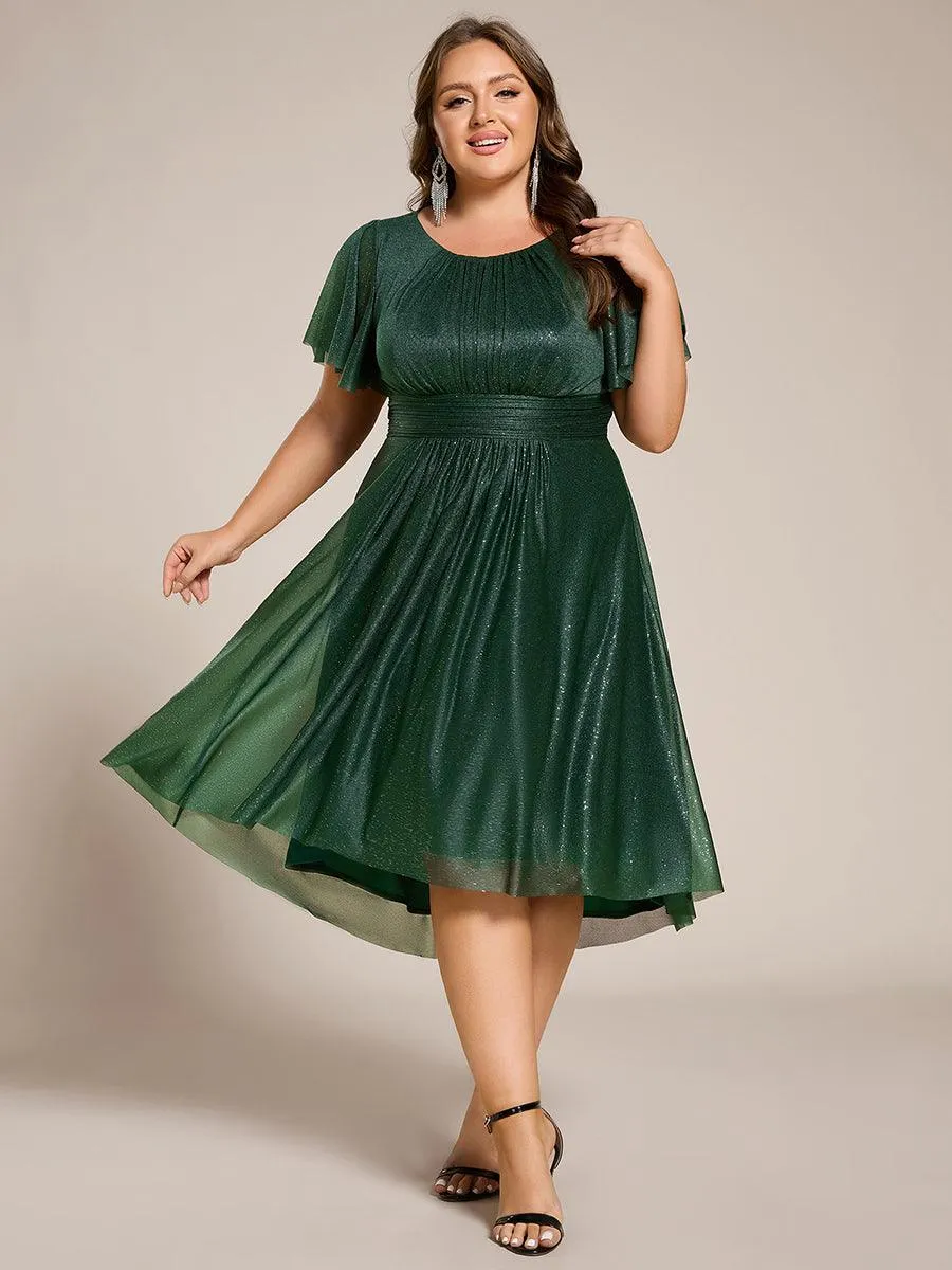 Robe d'invitée de mariage mi-longue à col rond et paillettes