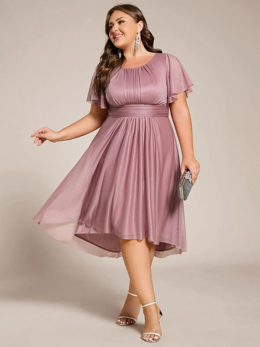 Robe d'invitée de mariage mi-longue à col rond et paillettes