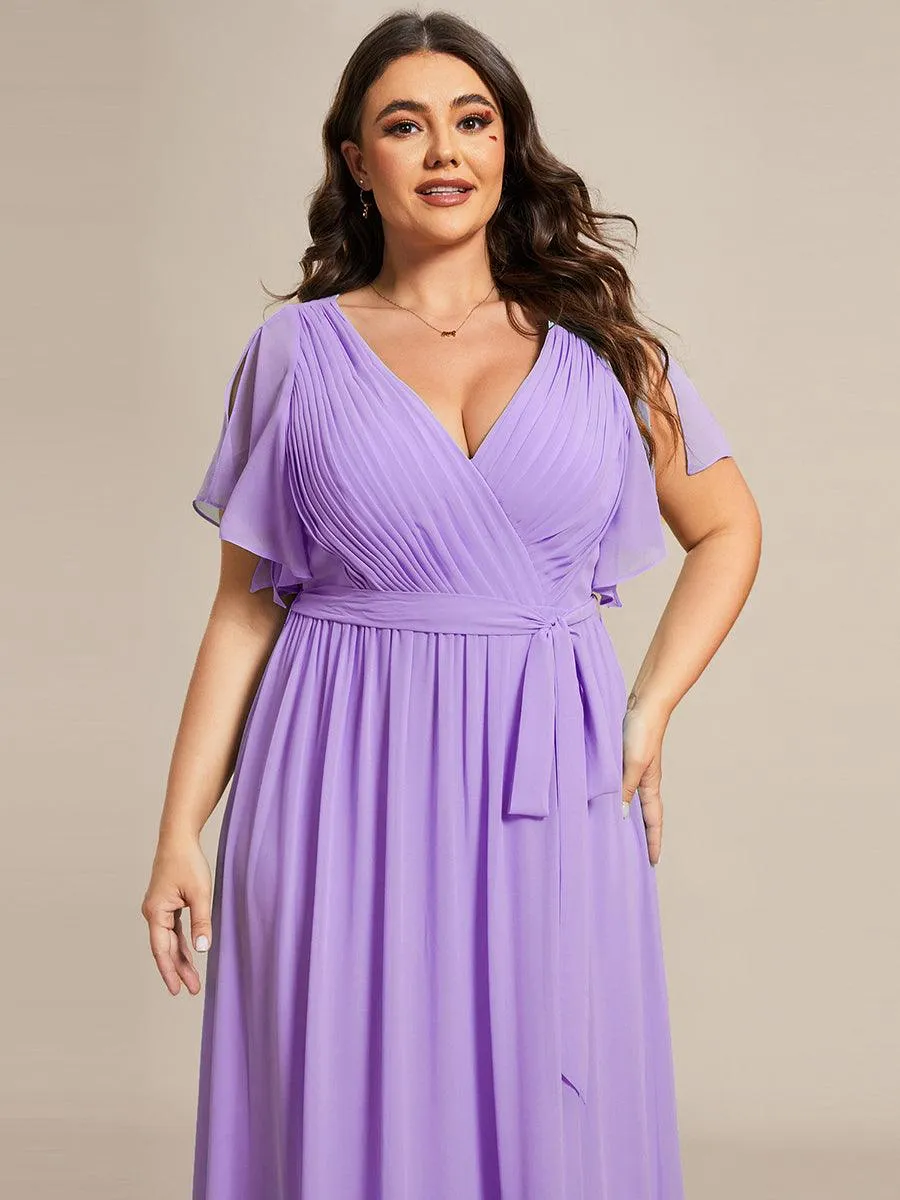 Robe mariage invitée en mousseline de soie longue de grande taille à encolure en V Maxi