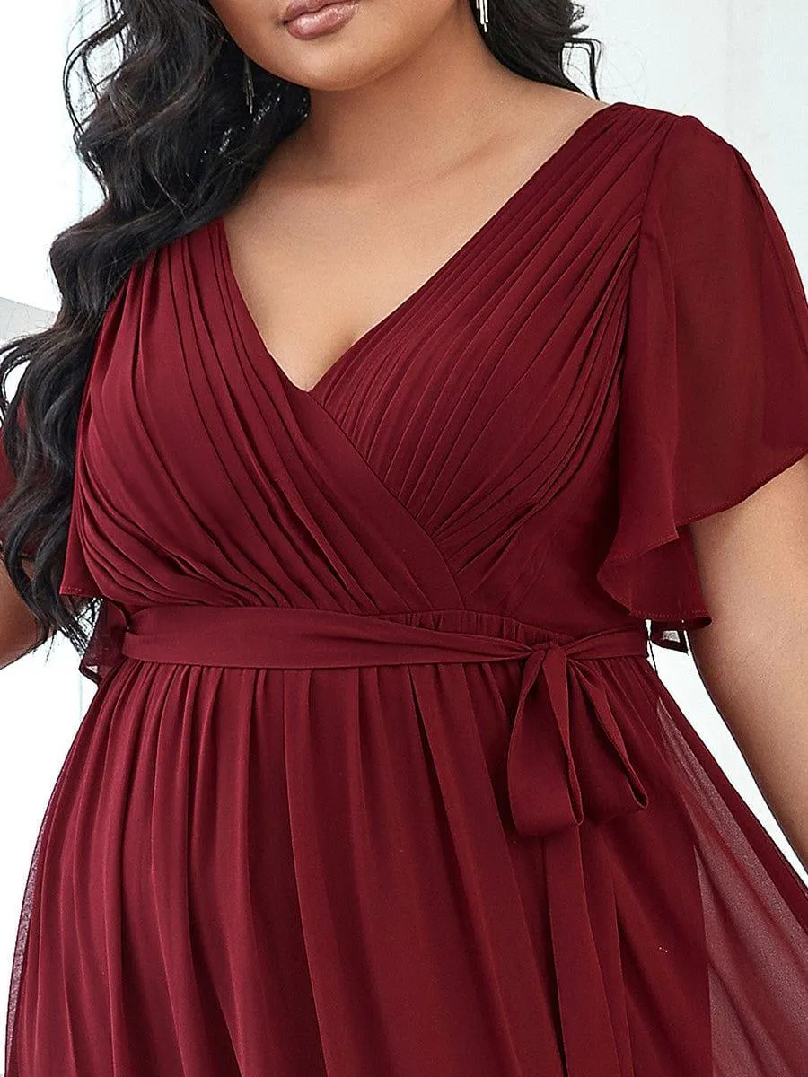 Robe mariage invitée en mousseline de soie longue de grande taille à encolure en V Maxi