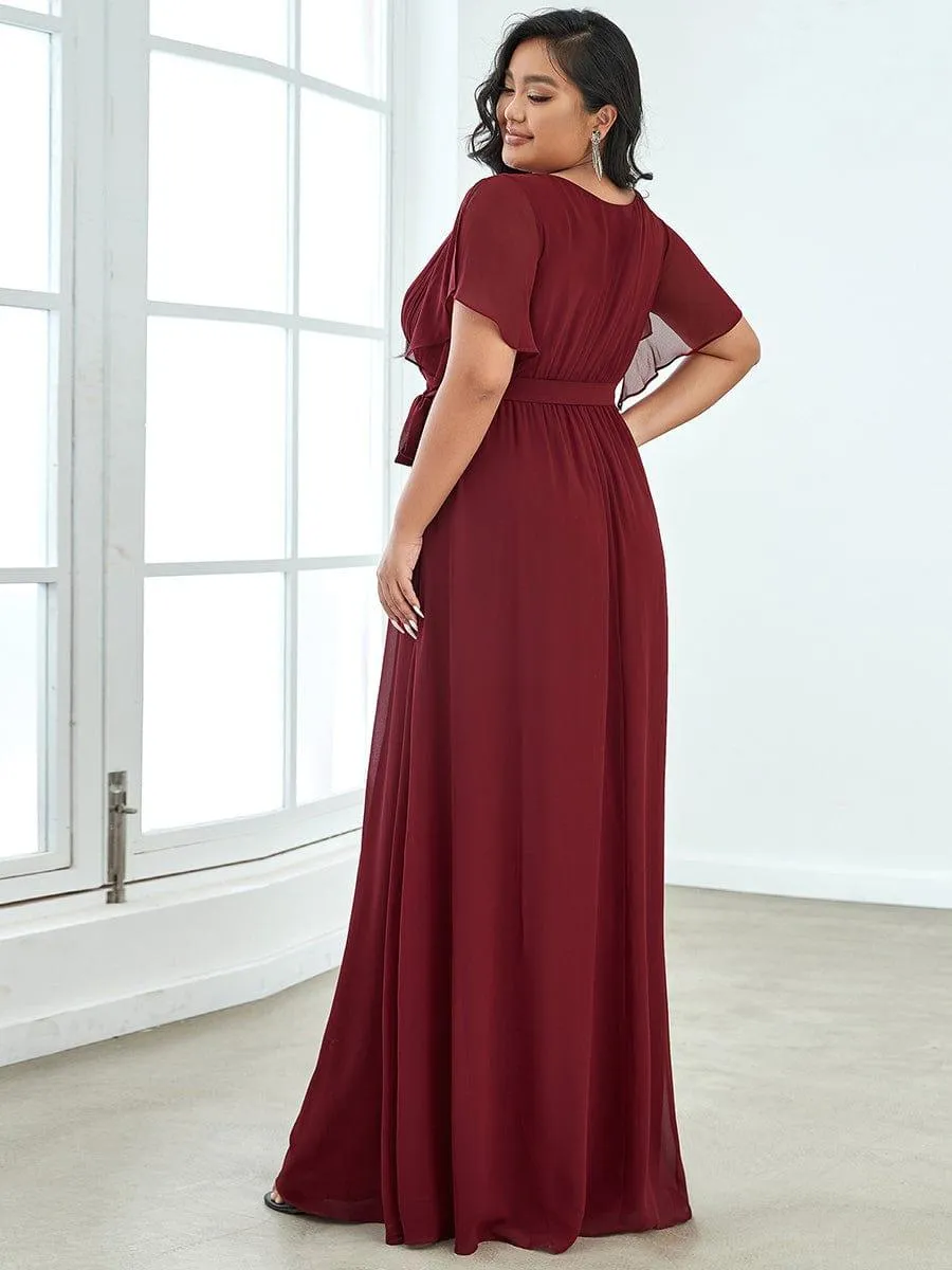 Robe mariage invitée en mousseline de soie longue de grande taille à encolure en V Maxi
