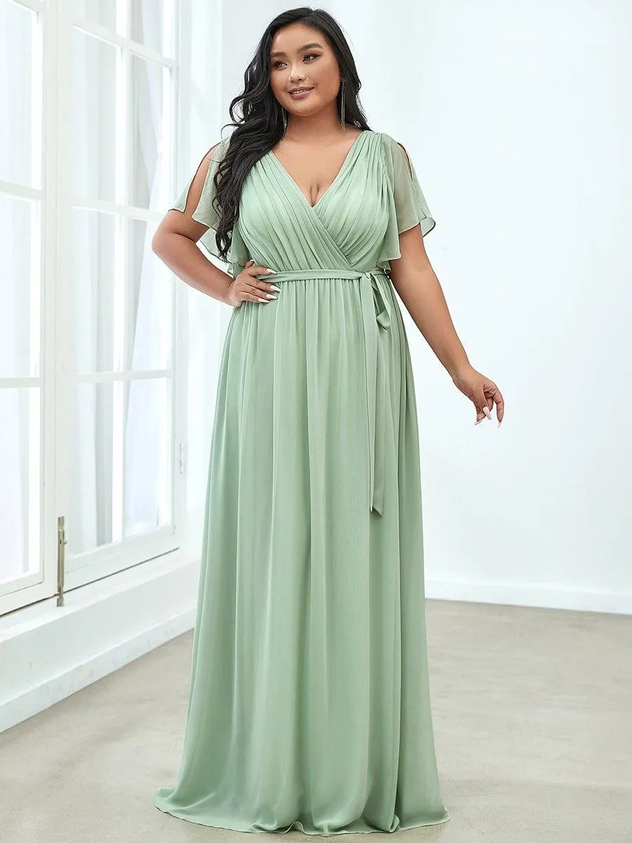Robe mariage invitée en mousseline de soie longue de grande taille à encolure en V Maxi