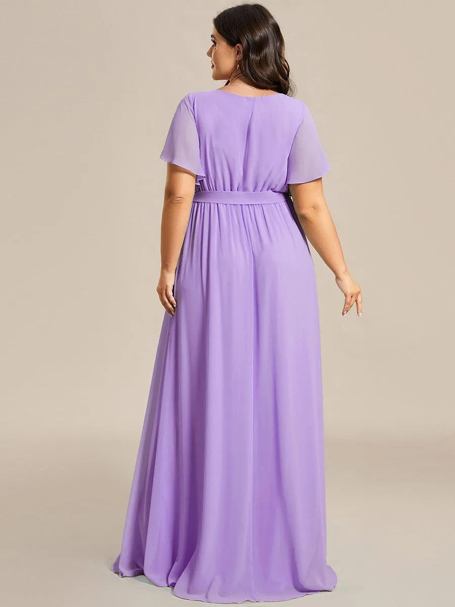 Robe mariage invitée en mousseline de soie longue de grande taille à encolure en V Maxi