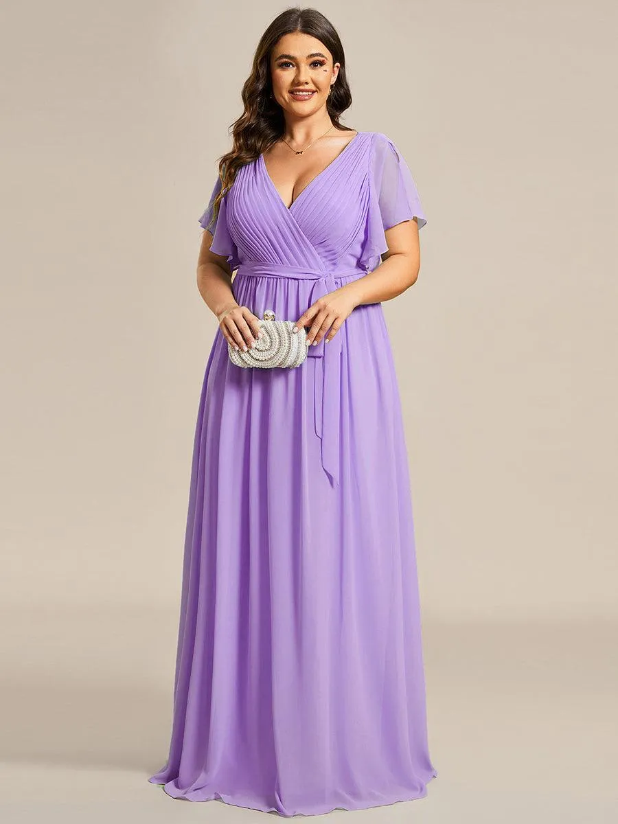 Robe mariage invitée en mousseline de soie longue de grande taille à encolure en V Maxi