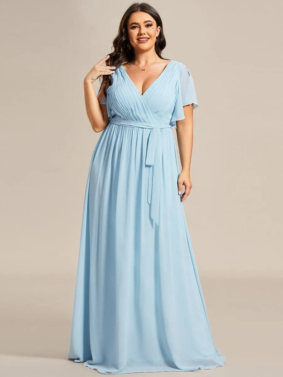 Robe mariage invitée en mousseline de soie longue de grande taille à encolure en V Maxi